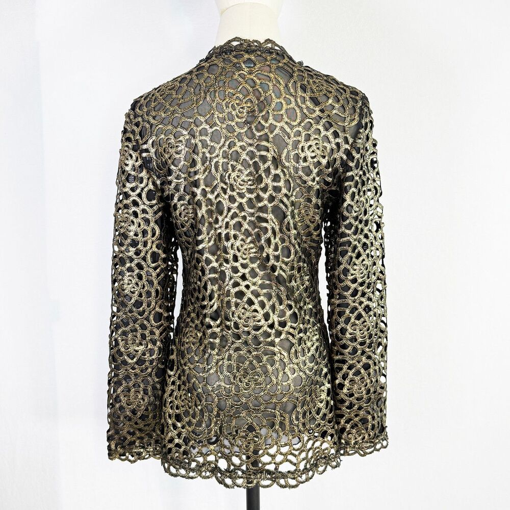 Alberto Makali | Gold and Black Mesh Open Jacket | Sz M - Picture 2 of 6